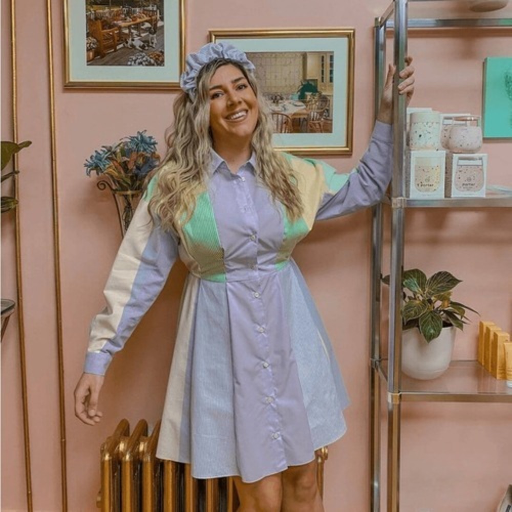 Handmade‎ Upcycled Pastel Shirt Dress Large